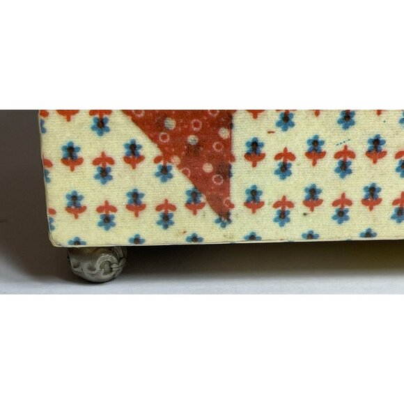 1970s Wooden Trinket Case Box Patchwork Design 7" x 5.5" x 5" with handle - Picture 12 of 16